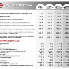 Cennik usług myjni samochodowej. Sprawdź, ile kosztuje czyszczenie kożucha i inne usługi detailingowe dla różnych klas aut.